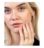 Anne-Bebek Eli Detaylı Gold Renk Free Size 925 Ayar Gümüş Kadın Yüzük
