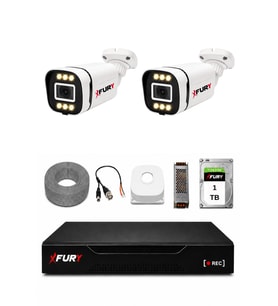 FURY 2 Kameralı 5MP Lens 1080P 6 Warm LED Renkli Gece Görüşlü Güvenlik Kamera Sistemi 1TB 1606