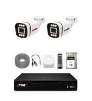 FURY 2 Kameralı 5MP Lens 1080P 6 Warm LED Renkli Gece Görüşlü Güvenlik Kamera Sistemi 1TB 1606