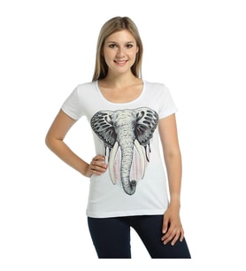 Bant Giyim - Elephant Fil Beyaz Kadın T-shirt Tişört