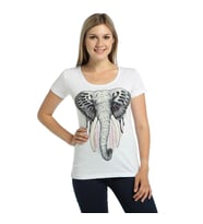 Bant Giyim - Elephant Fil Beyaz Kadın T-shirt Tişört