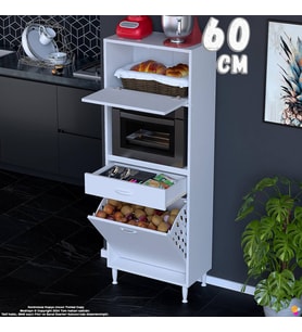 Eliusta Meva 60 cm Çekmeceli Fırın Dolabı Sepetli Çok Amaçlı Mutfak Kiler Oyuncak Banyo Dolabı 60x163x32 cm