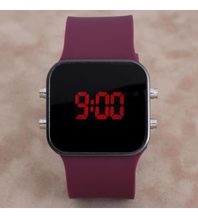 SaaTTino Trend Bordo Renk Siyah Kasa Silikon Kordonlu Dijital Unisex Kadın Kol S
