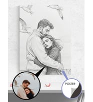 Kişiye Özel Kara Kalem Tasarımlı Çizim Poster  - Sevgiliye Hediye, Sevgililer Günü Hediyesi