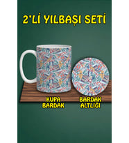 Yılbaşı Temalı Kupa ve Bardak Altlığı Seti
