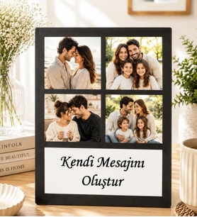 Kişiye Özel Resimli Çerçeve 4 Fotoğraflı Kendi Mesajını Oluştur Ahşap Kolaj Çerçeve (Kahverengi) (Siyah)