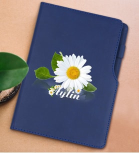 BK Gift Kişiye Özel Papatya Temalı Lacivert Termo Deri Not Defteri 15x21cm-4