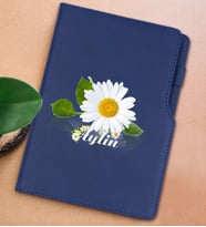 BK Gift Kişiye Özel Papatya Temalı Lacivert Termo Deri Not Defteri 15x21cm-4