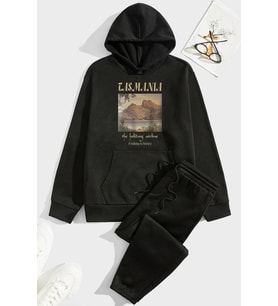Unisex Tasmania Baskılı Eşofman Takımı (Siyah)