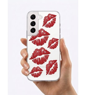 Samsung Galaxy S22 Kırmızı Dudak / Öpücük Desenli Şeffaf Telefon Kılıfı - SSSSSS3667-9796