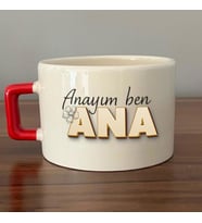 Anayım Ben Ana Baskılı Kırmızı Kulplu C Fincan
