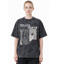 Tasarım Killua Zoldyck Hunter X Hunter Anime Baskılı Unisex Oversize Eskitme Yıkamalı Tişört