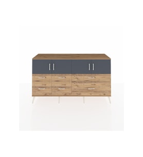 Kronos Konsol 4 Raflı 6 Çekmeceli 4 Kapaklı 176x59x99 Çam-Antrasit/Çam