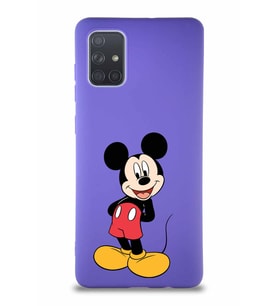 Samsung Galaxy A71 Soft Premier Kapak Mickey Mouse-B Tasarımlı Silikon Kılıf - Mor (Şeffaf)