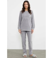 Nakış Detaylı Polar Pijama Takım - Gri