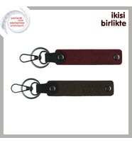 Patron İçin Özgün Bir Sürpriz – Üç Ayyıldız Temalı Deri Anahtarlık Seti, Bordo-Kahve (Çok Renkli)