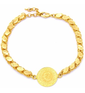 Altın Kaplama Halep (arpa)zincirli Çeyrekli Bayan Bileklik BLK-137 (Gold)