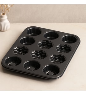 12 Gözlü Metal Muffin Kek Kalıbı - Siyah