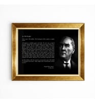 Tablore Atatürk ve Gençliğe Hitabe Siyah Zemin Duvar Tablosu Gold Çerçeveli Büyük Boy