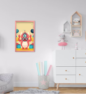 BK Home Tatlı Canavar Tasarımlı Dekoratif Pembe Ahşap Çerçeveli Çocuk Odası Tablo-7