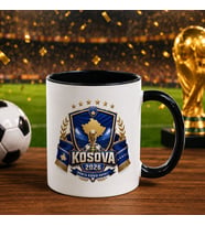 BK Gift Kosova Taraftar Temalı Dünya Futbol Kupası Tasarımlı Siyah Kupa Bardak-3