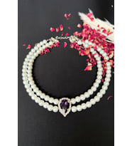 Mor Kristal Uçlu İnci Choker Kolye