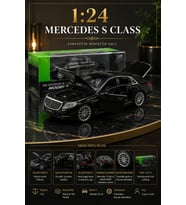 Mercedes-Benz S-Class 1:24 Siyah Diecast Metal Model Araba Kapıları Açılabilir