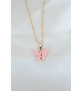 Pilelistore  Gold Kaplama Pembe Sedefli Kelebek Kolye