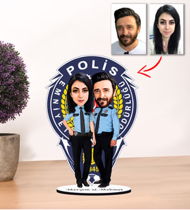 Kisiye Özel Karikatür Polis Çift Biblo