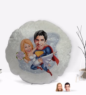 BK Gift Kişiye Özel Sevgililer Karikatürlü Yuvarlak Dekoratif Kırlent Yastık-92