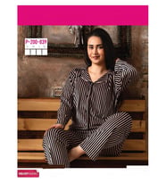 Sude Kadın Kışlık Gömlek Yaka Kadife Çizgili Pijama Takımı P200/839 - 1 Adet (Somon)