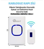 Kablosuz Uzaktan Kumanda Kapı Zili Işıklı Uzun Menzilli Pilli 32 Farklı Melodili Beyaz