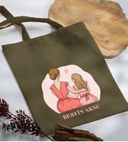 BK Gift Kişiye Özel İsimli Anneler Günü Tasarımlı Haki Kumaş Bez Çanta, Baskılı Omuz Çantası, Alışveriş Çantası, Anneler Günü Hediyesi, Anneye Hediye-5