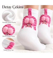 Biçomi Sevimli 3D Kedi Figürlü Eğlenceli Günlük Çorap
