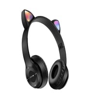 P47M Sevimli Kedi Bluetooth Kablosuz Mikrofonlu RGB Kulak Üstü Kulaklık Siyah