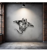 Okyanus Vatozu Metal Duvar Dekoru – Tropikal Deniz Temalı Modern Sanat Tasarımı (Siyah)