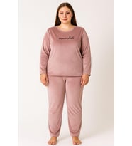 Kadın Büyük Beden 13213 UZun Kol Kadife Pijama Takımı