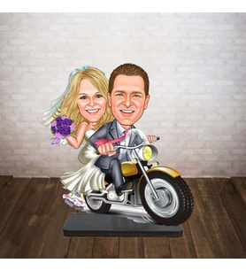 KİŞİYE ÖZEL KARİKATÜR motorsikletli gelin damat BİBLOSU