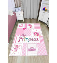 Pembe Kaymaz Tabanlı Yıkanır Prensesli Çocuk Halısı AR775