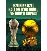 FLEXIS WE MAKE IT POSSIBLE FOR YOU İSMİNİZE ÖZEL BALLON D'OR VE DÜNYA KUPASI 15 CM SET FUTBOL HEDİYE DOĞUM GÜNÜ