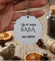 Kişiye Özel Babaya Hediye Anahtarlık Babalar Günü Hediyesi (Bej)