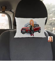 BK Gift Kişiye Özel Plakalı Kadın Seat Ateca Karikatürlü Dikdörtgen Araç Koltuk Yastığı-1