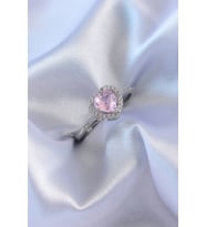 Gümüş Renk Pembe Zirkon Taşlı Kalp Charm Model Pirinç Kadın Yüzük (Karışık)