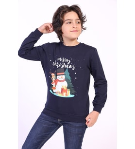 Toontoy Unısex Çocuk Merry Chrıstmas Baskılı Sweatshirt (Lacivert)