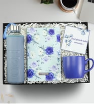 Kişiye Özel Tasarım Defter & Kılıflı 1000 Ml Cam Matara & Kupa Hediye Seti