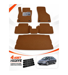 e-biz HONDA CİVİC-FD6-SEDAN (2006-2011) Uyumlu EVA Oto Paspas Bagaj Paspası Dahil Kahverengi