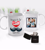 BK Gift Kişiye Özel Babalar Günü Hediyesi Fotoğraflı Kupa Bardak ve Benzinli Çakmak Seti-98 (Model 1)