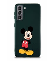 Samsung Galaxy S21 Soft Premier Kapak Mickey Mouse-B Tasarımlı Silikon Kılıf - Yeşil (Şeffaf)