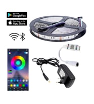 5 Metre 24V 60 Ledli RGB İç Mekan Şerit Led 2A Plastik Adaptör Bluetoothlu Telefondan Led Kontrol Ün