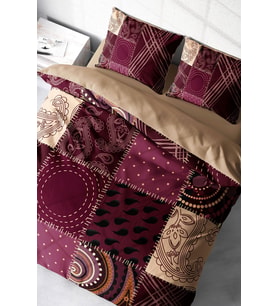 Lastikli Çarşaflı %100 Pamuk Saten Çift Kişilik Nevresim Takımı Patchwork